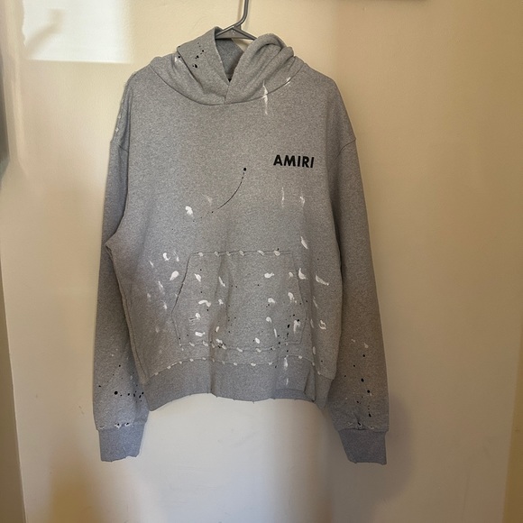 - Amiri grey paint splatter hoodie size large